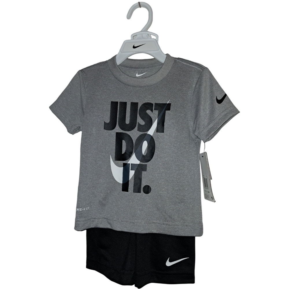 Nike Kids Gray and Black T-Shirt and Shorts Set Just Do It Set Various Sizes NWT